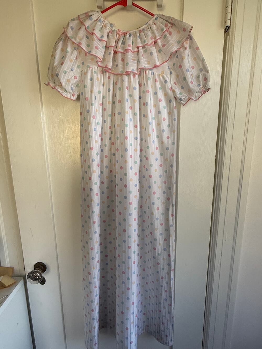 Vintage British Made Girls Nightgown Polka Dot Long Size 13-14